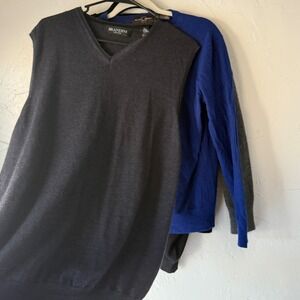 BRANDINI Black Merino Wool Cashmere V Neck Sweater Mens XL CRAFERS LOT 4 Damaged